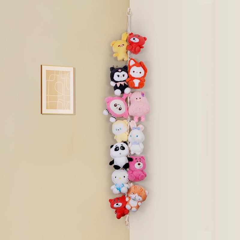 Poefditev Stuffed Animal Storage Chain Boho Room Decor, Hanging Stuffed Animal Holder with 20 Metal Clips, Macrame Plush Toy Corner Organizer for Kids Baby Nursery Bedroom Playroom Wall Decor - Image 1